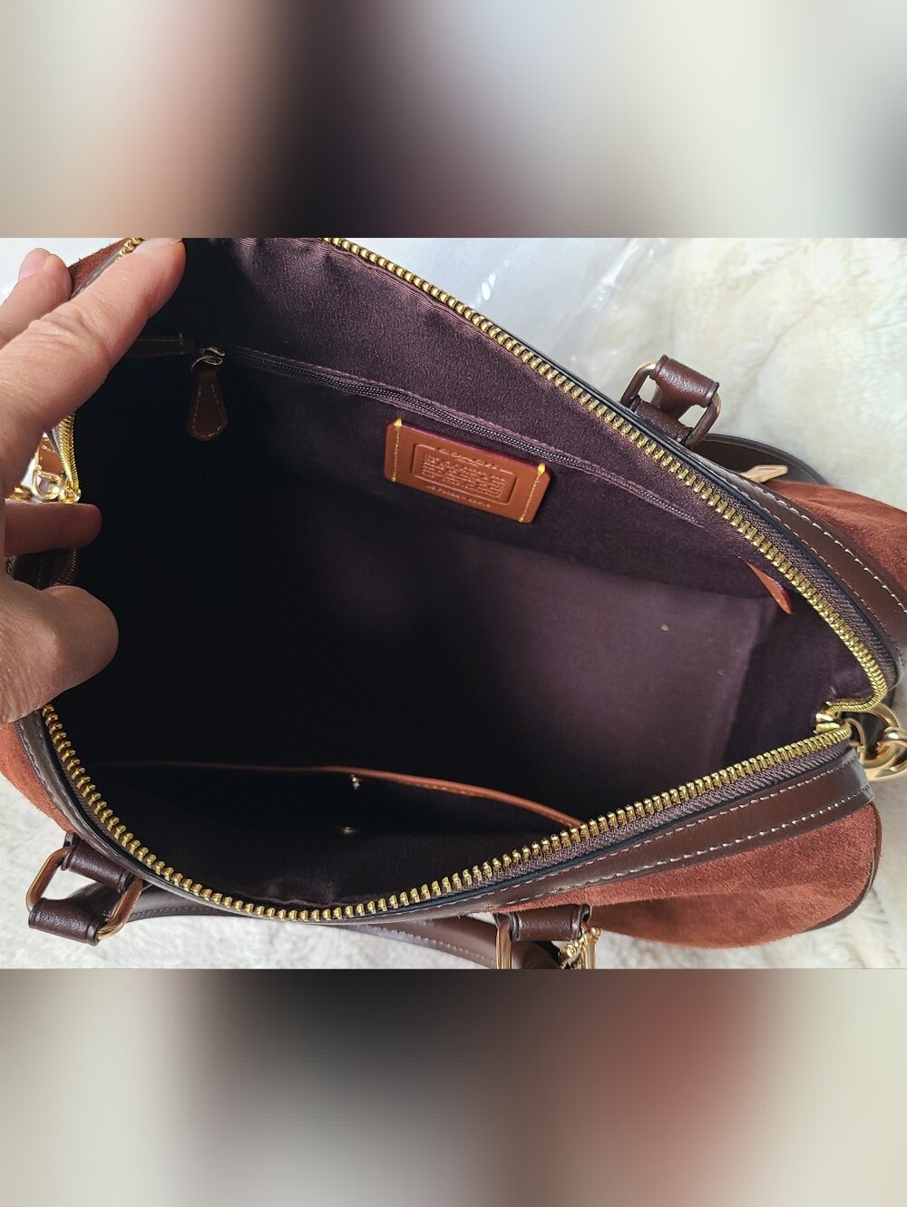 Coach Rowan Large Vintage Brown Suede Satchel - Picture 14 of 17